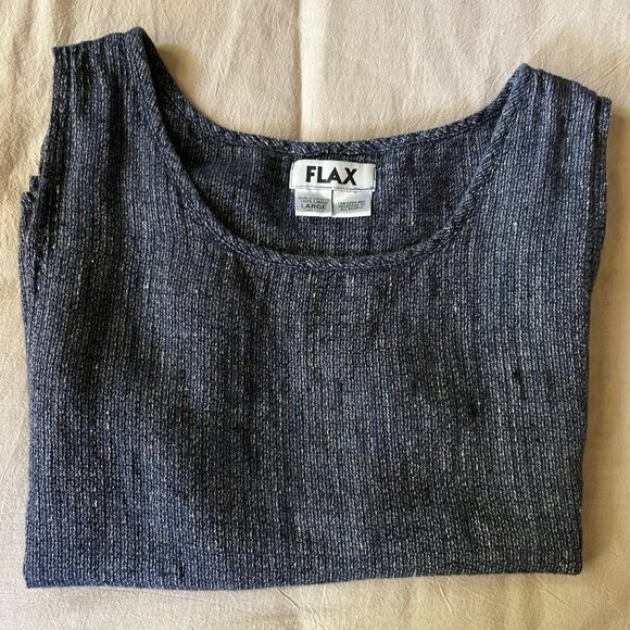 FLAX 100% Linen Blue & White Ladies Sleeveless Tank Top - Size L/Large - EUC - Picture 10 of 12